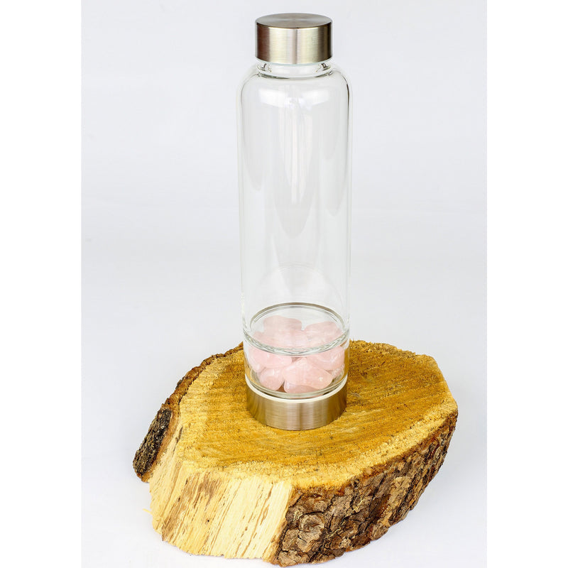 Healing Crystal Gem Water Bottle - 550ml  Amethyst, Clear Quartz, Rose Quartz - lynandleroi